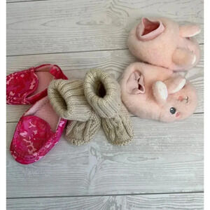 Camo slippers, cable knit slippers & bunny slippers Size 6-12 months